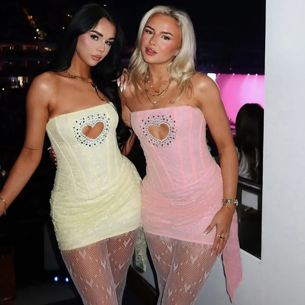Women's Loving Heart Cut Out Wrap Dresses 2026 Summer Strapless Off Shoulder Rhinestones Party Club Dress Bandage Mini Gowns