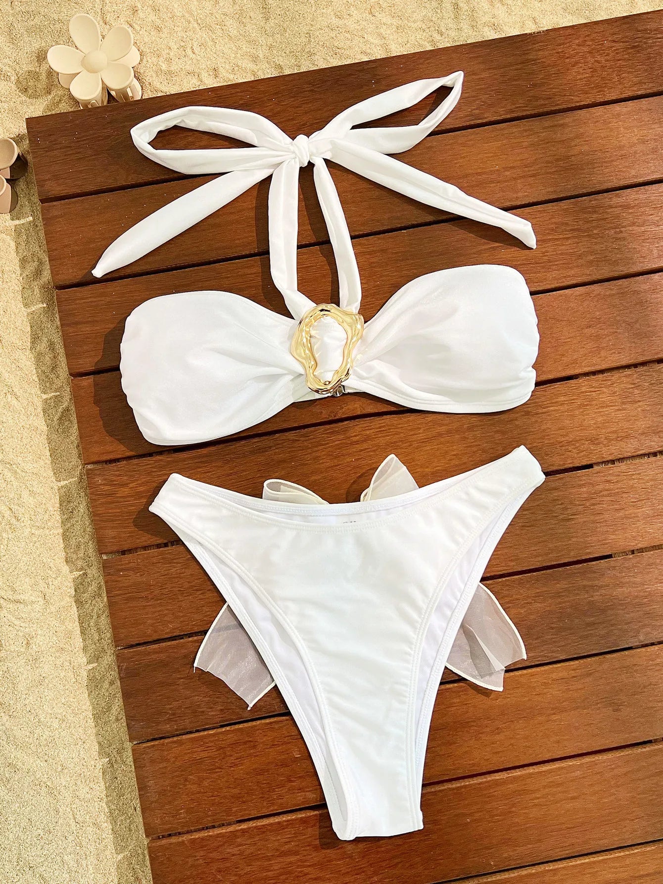 2025 New Sexy Swimsuit Metal Accessories Hollow Bikini Solid Color Tube Top Strap Women's Swimsuit Maillot De Bain 2 Pièce Femme