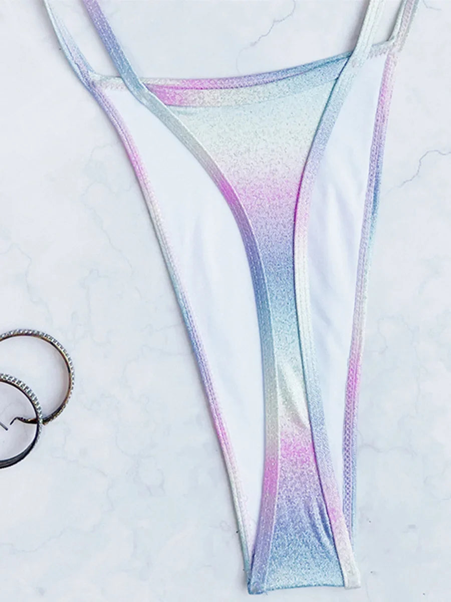 Gradient Extreme Mini Micro Thong Female Swimwear One Piece Swimsuit Women Backless Monokini High Cut Out Bathing Suit Swim Lady