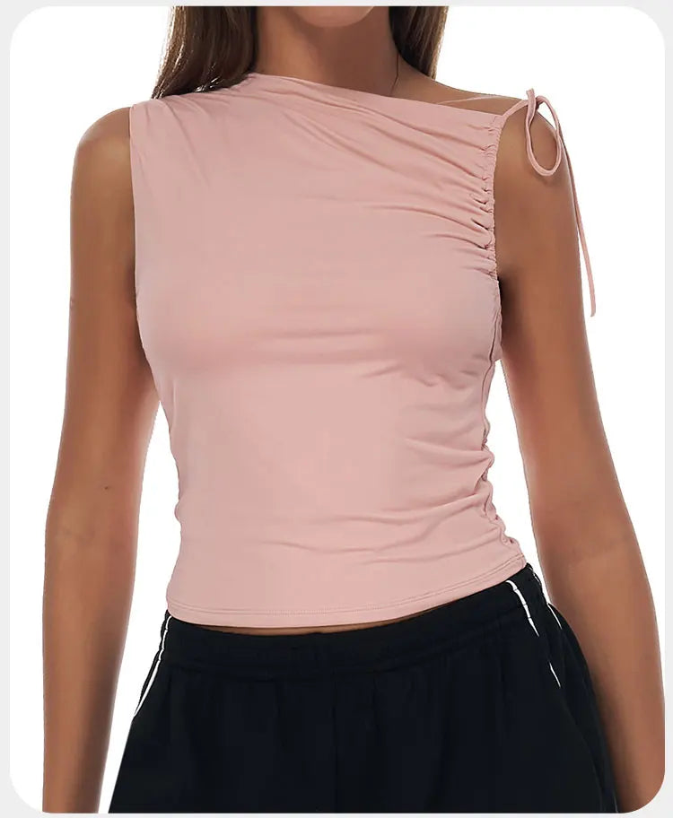 Sexy Shoulder Yoga Top Sleeveless Fitness Women Solid Color Gym Shirt Breathable Quick Dry Running Vest Sportswear