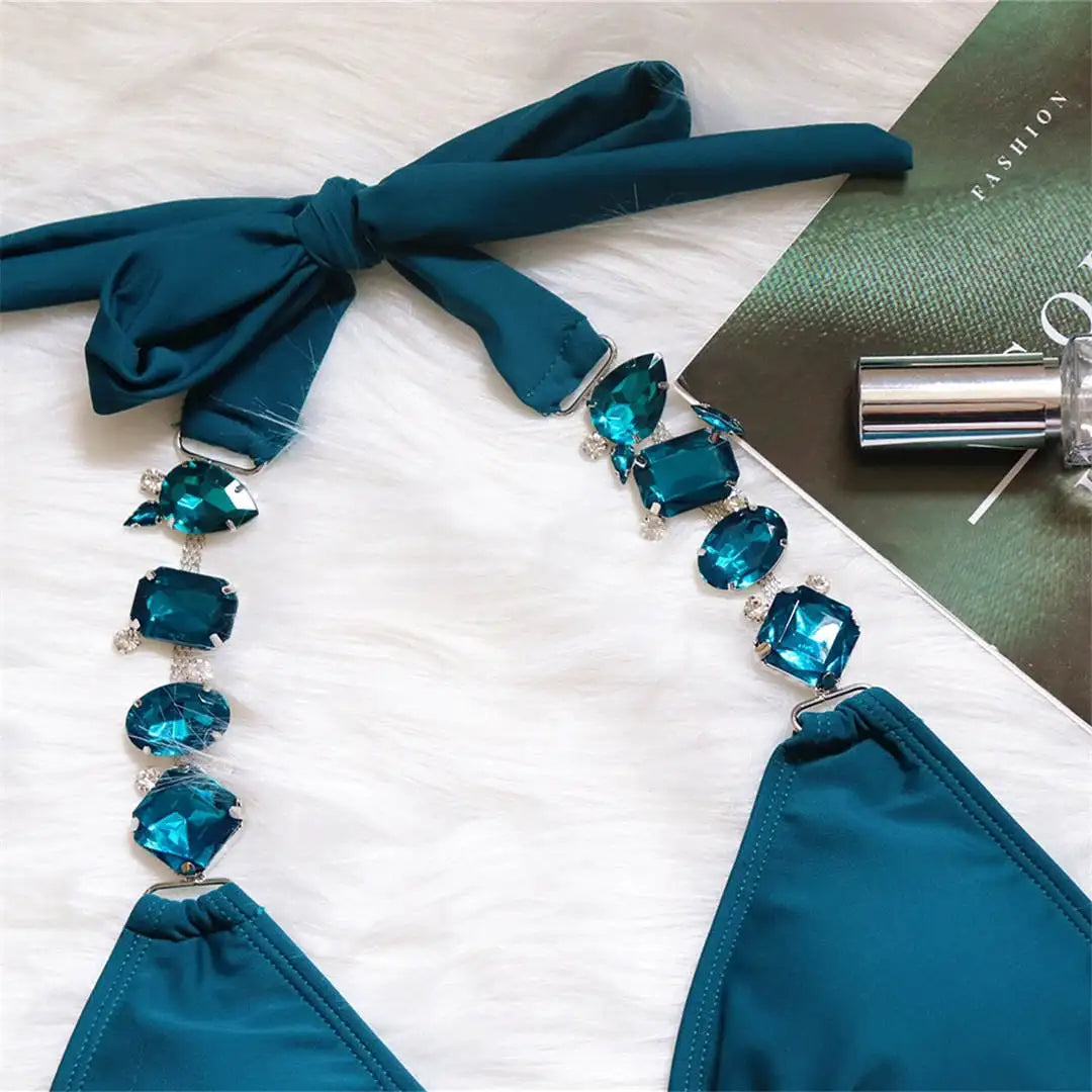 Brazilian Jewelled Rhinestones Diamond Bikini Women Swimwear Female Swimsuit Two-piece Bikini set Bather Bathing Suit Swim V2339