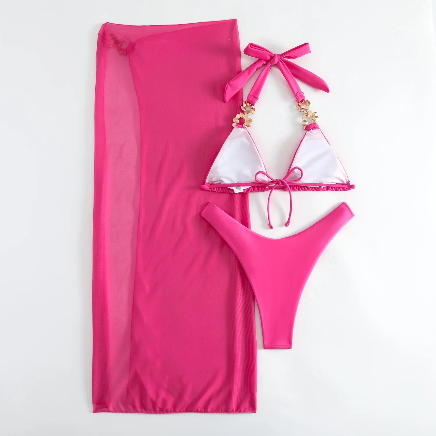 Mesh Skirt Halter Jewelled Diamond Bikini Female Swimsuit Women Swimwear Three-pieces Bikini Set Bathing Suit Swim Beachwear