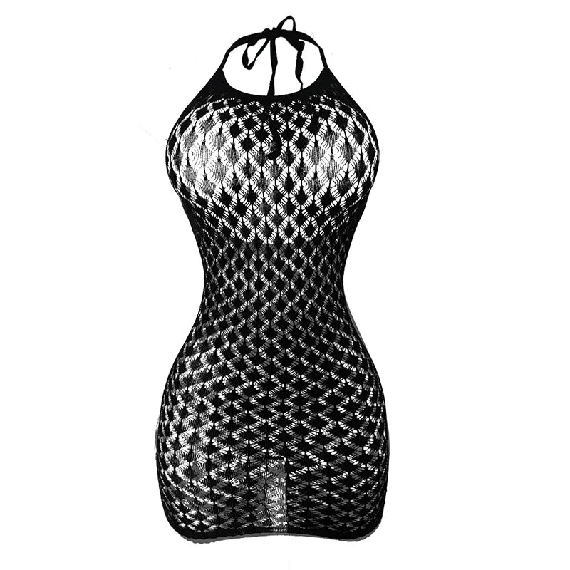 Sexy Women Fishnet Hollow Out Cover Up Dress See Through Bodycon Beach Swimwear Summer Style