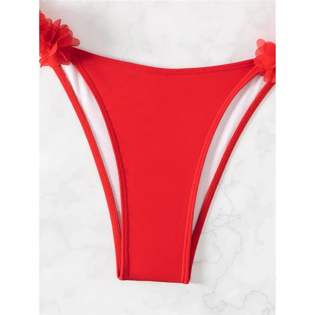 XS - L 3D Flowers Bandeau High Cut Bikini Women Swimwear Female Swimsuit Two-Pieces Bikini Set Bather Bathing Suit Swim V5961