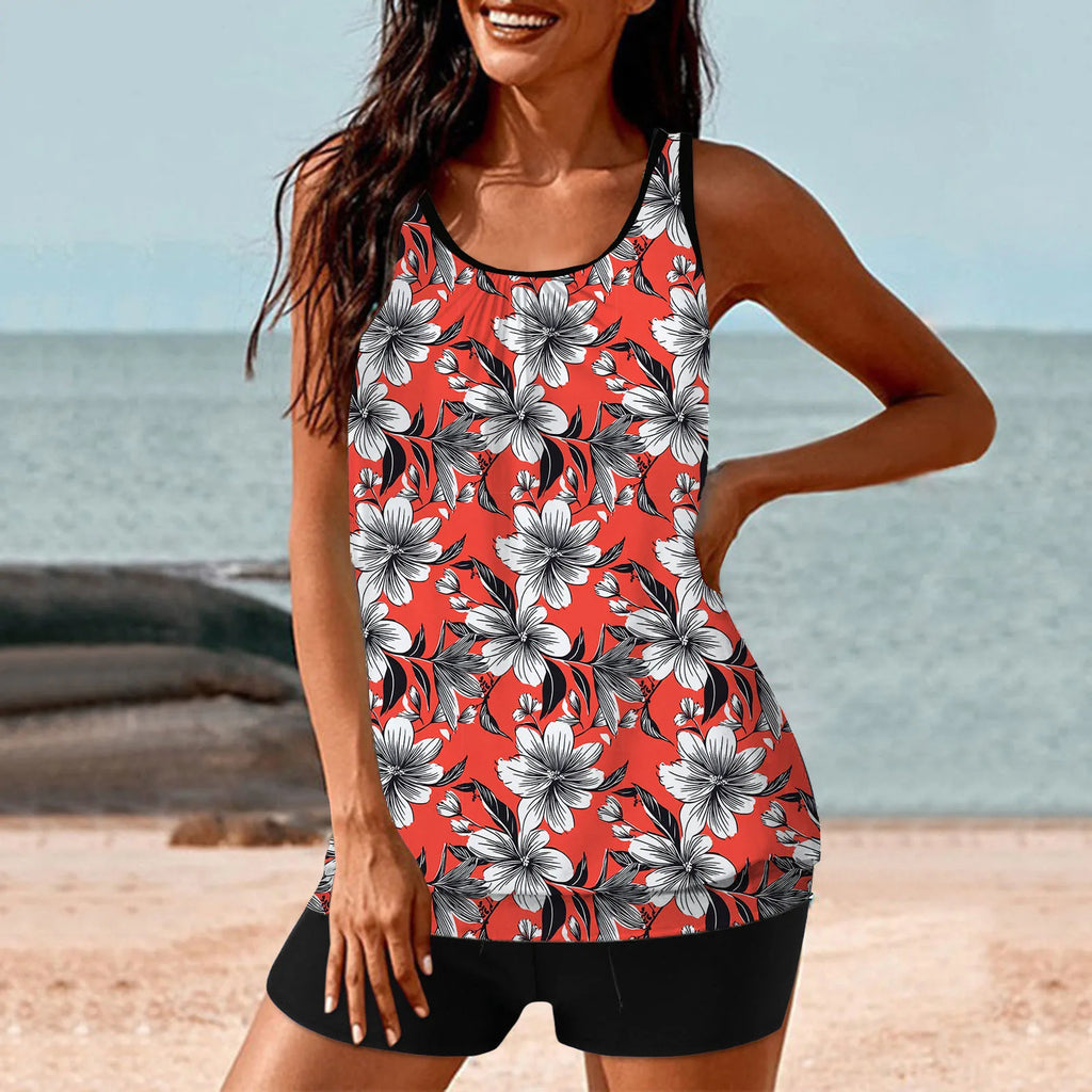 2026 Pinted Floral Tankini Two Pieces Swimsuit Women Vintage Swimwear Female Bathers Bathing Swimming Swim Suit Beachwear
