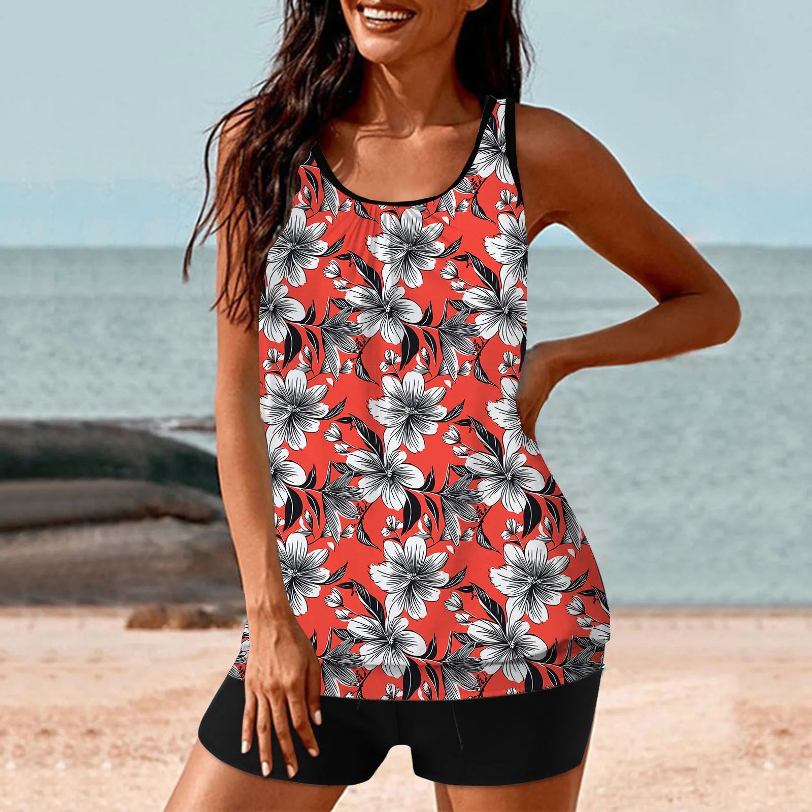 2026 Pinted Floral Tankini Two Pieces Swimsuit Women Vintage Swimwear Female Bathers Bathing Swimming Swim Suit Beachwear