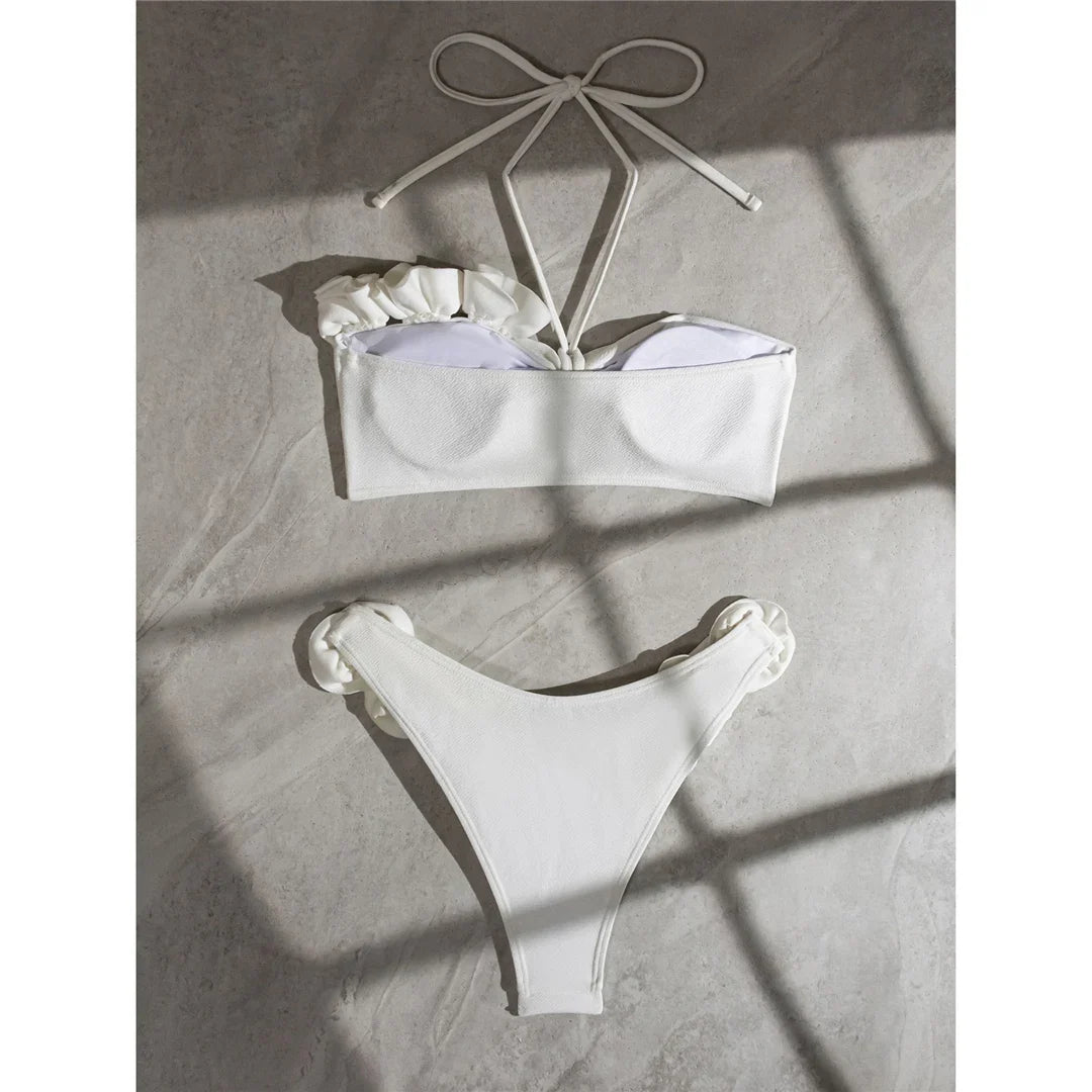 2025 Sexy 3D Flowers Halter Brazilian Bikini Women Swimwear Female Swimsuit Two-pieces Bikini set Bather Bathing Suit Swim K5236