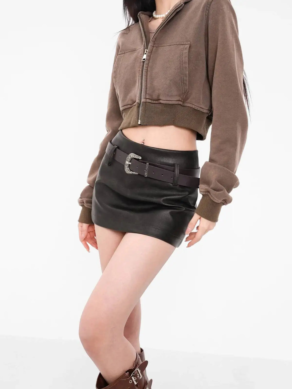 American A-line Half Length Skirt Spring/summer Small Spicy Girl High Waist Slim Fit Tight Sexy Shining Leather Short Skirt 3XQZ