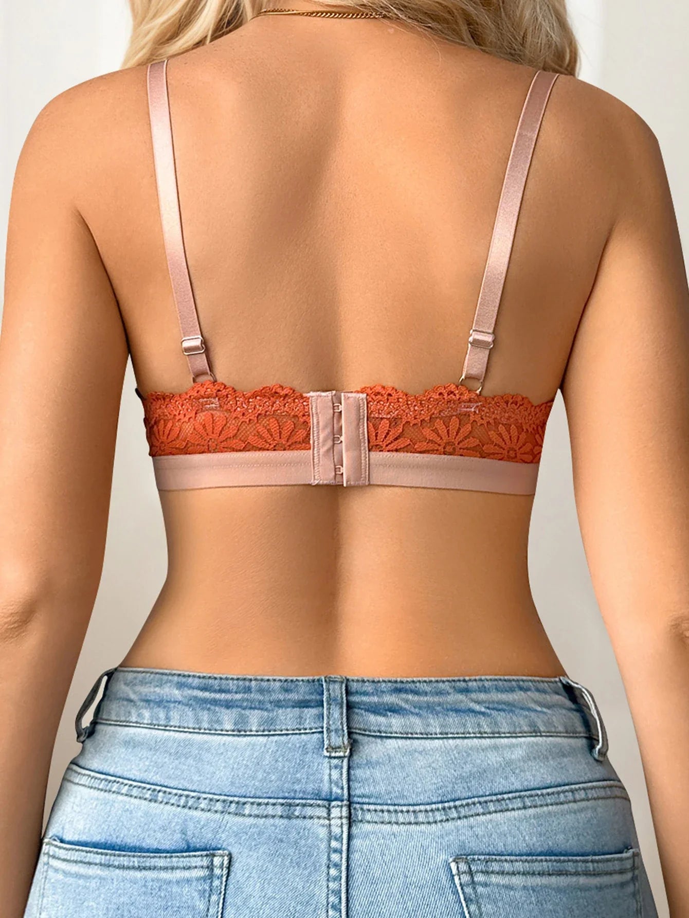 Women Lace Bralette Wireless With Padded Triangle Cup Comfortable Underwire-Free Lingerie Bra for Daily Home Light Sports MR2953
