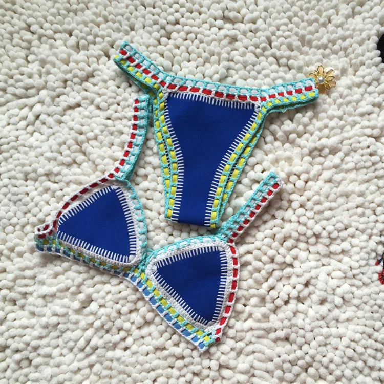 Bikini Crochet 2026 Handmade Knit Patchwork Reversible 2 Piece Swimsuit Women Halter Top Brazilian Bathing Suit Thong Swimwear