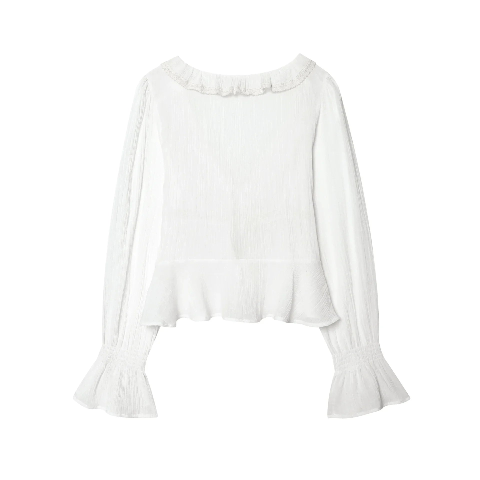 Women's Fashion Embroidered Tulle Blouse White Lace Ruffle Trim Tie Front Blouse Sleeve V Neck Casual For Women Daily Wear F4FI
