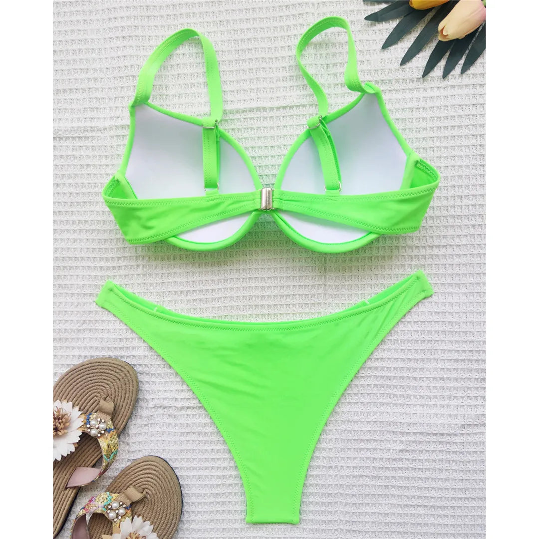 Sexy Underwired Bra Cup High Leg Cut Bikini Women Swimwear Female Swimsuit Two-Pieces Bikini Set Bather Bathing Suit Swim V3151