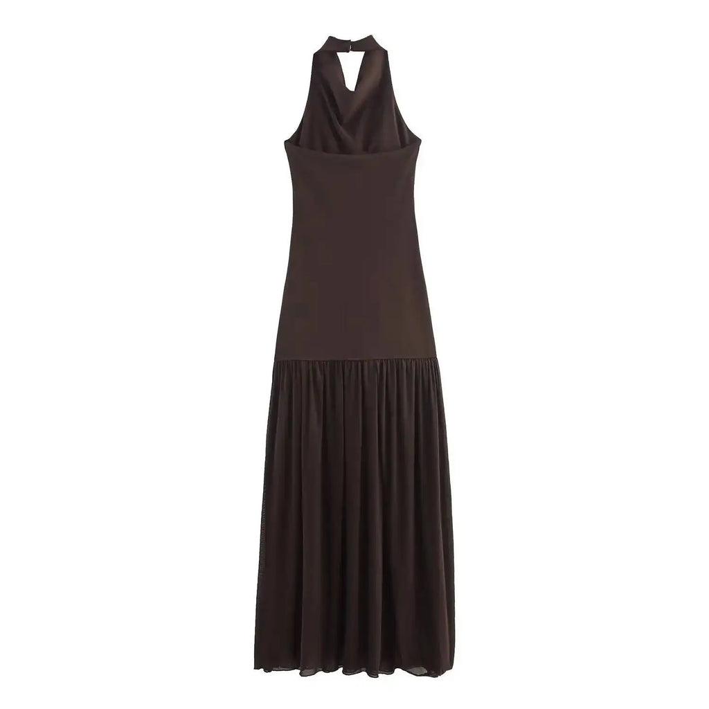 Women's Sexy And Alluring Off-shoulder Halter Neck Ruched Slim-fit Waist-cinching Solid Color Dress Pure Desire Elegant WXRY