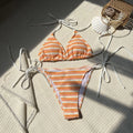 DEKA Women Brazilian Striped Bikini Set Vertical Stripes Thong Bikini Swimsuit Suspender Push Up Surf Swimwear Stylish Beach