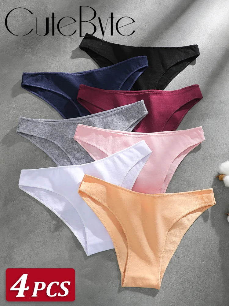 4Pcs Women's Cotton Seamless Briefs Intimates Women Sexy Panties Solid Color Breathable Underwear Female Low Waist Soft Lingerie