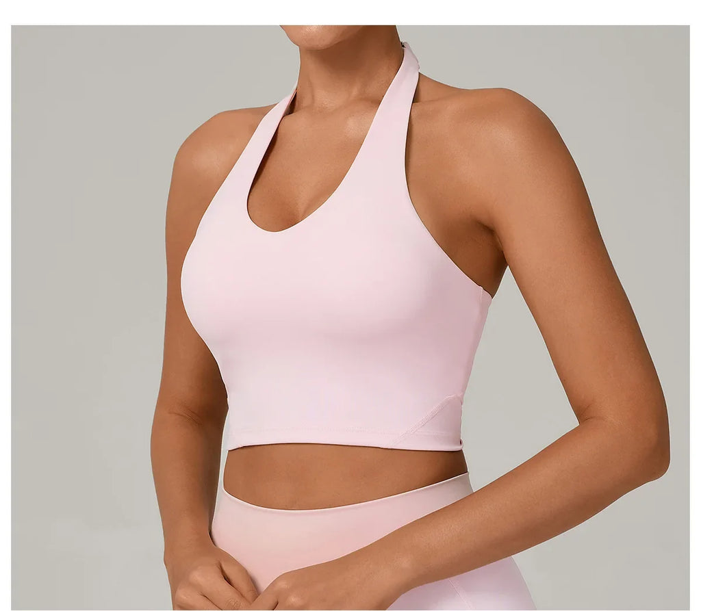 Women Fitness Sports Bra Halter Top High Support Push-up Open Back Gym Bra Shockproof Running Fitness Yoga Workout Underwear