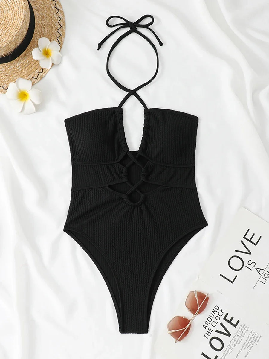 2026 Sexy Halter Swimsuit One Piece Hollow Swimwear Women Bathers Bathing Swimming Swim Suit Female Beachwear