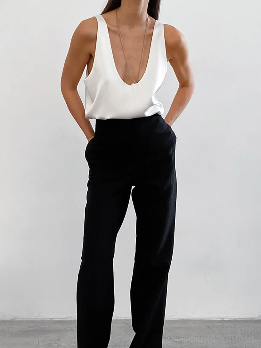 Light Luxury Comfortable Women U-neck Vest Top 2025 Spring and Summer Girls Breathable Soft Satin Lining Sleeveless Inside Top