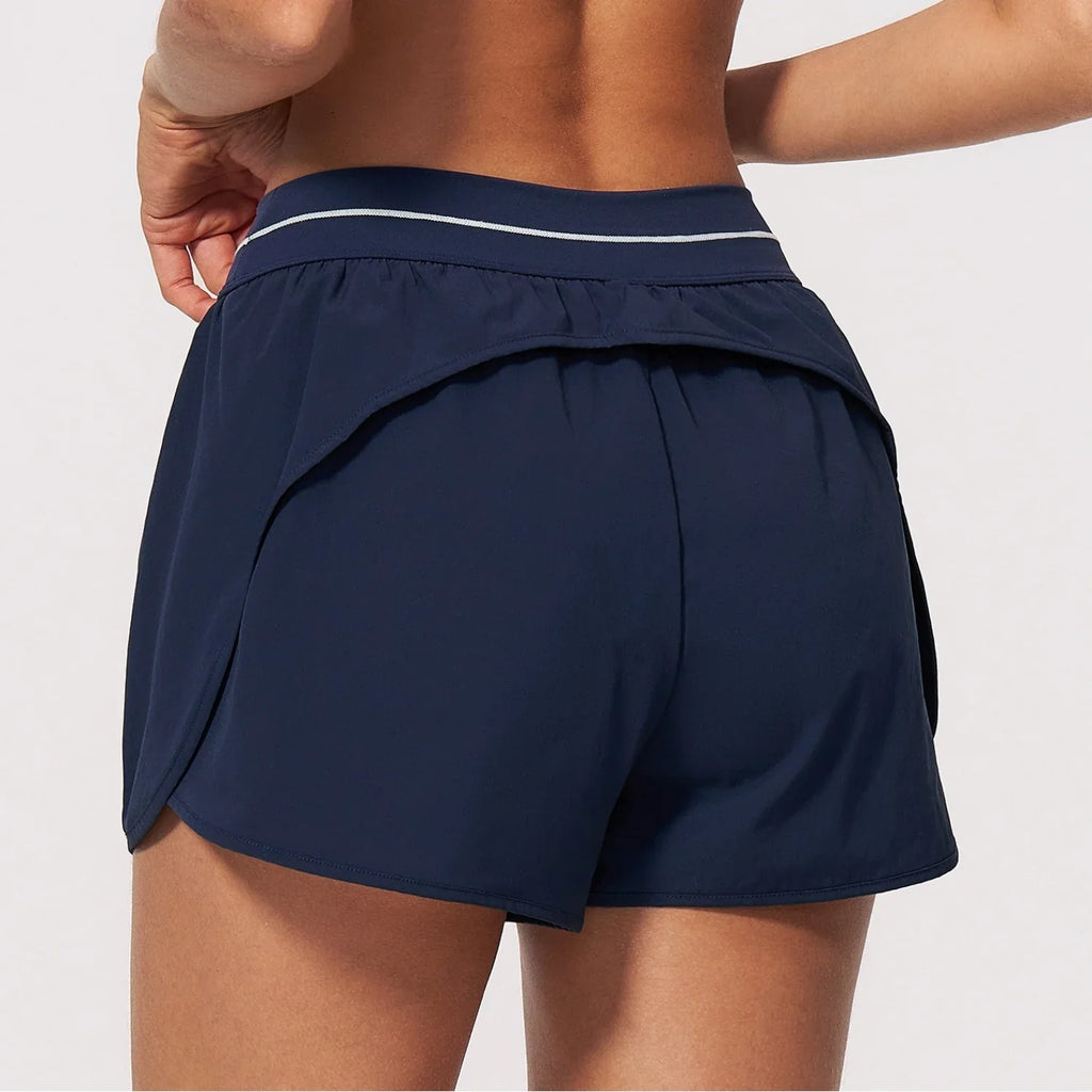 New Brushed Sports Shorts Women High Waist Fake Two Pieces of Anti Glare Shorts Leggings Casual Loose Pocket Fitness Sportwear