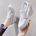 Slip On Height Increasing Mesh Shoes Women 2026 Summer Breathable Hollowed Wedge Heel White Sneakers