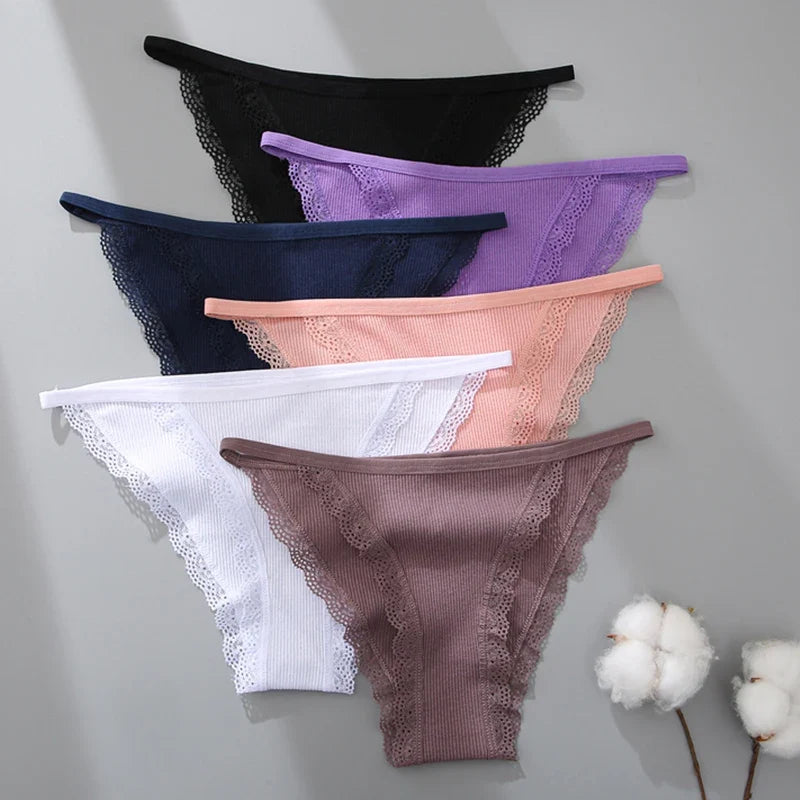 3PCS Women‘s Cotton Lace Panties Low Waist Briefs Comfortable Underwear Ladies Solid Color Underpants Girls Breathable Panty New