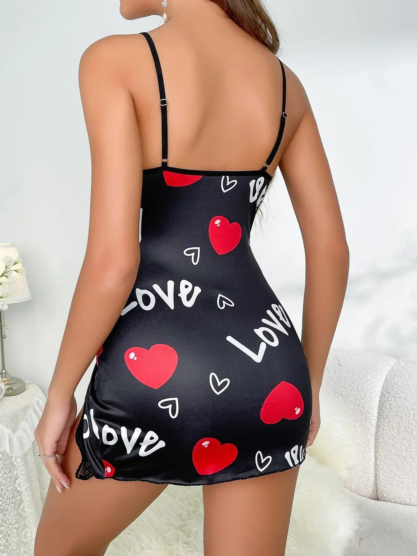 Summer Sleepwear Women Nightgown Sexy Lingerie Love Printed Halter Backless Mini Dress Casual Pajamas Sleepshirts Nighties