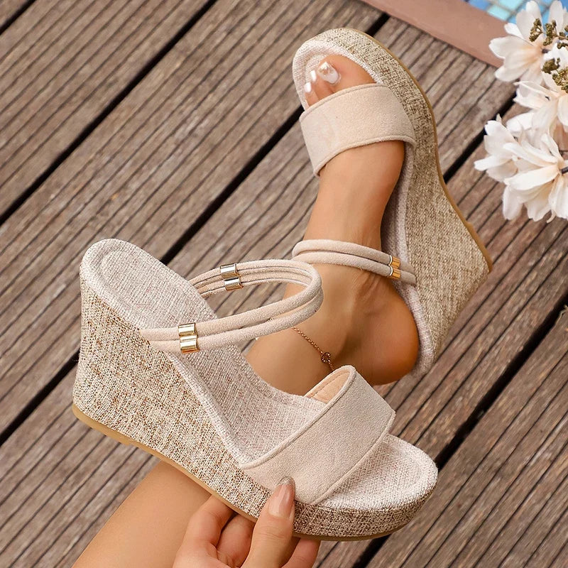 Plus Size 43 Chunky Wedges Sandals Women 2026 Summer Slip On Platform High Heels Sandals Woman Peep Toe Thick Sole Slippers