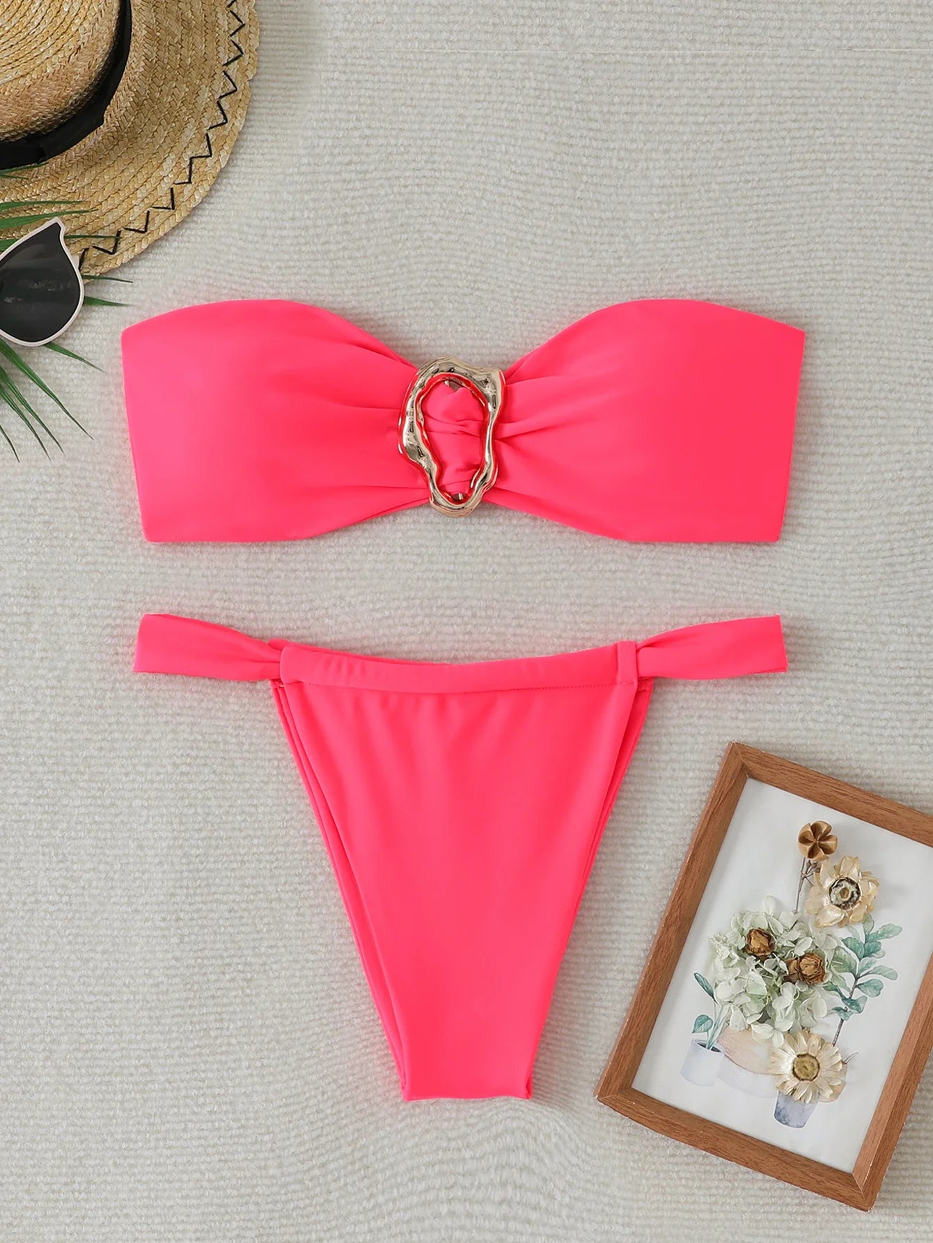 Bandeau Thong Bikinis 2026 Women Sexy Swimsuit Solid Padded Swimwear Female Bathers Bathing Swimming Swim Suit Beachwear