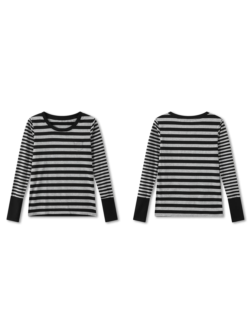 Women Striped Print Long Sleeve Tops Fitted Round Neck Fall T-shirts Casual Streetwear for Daily Office Party
