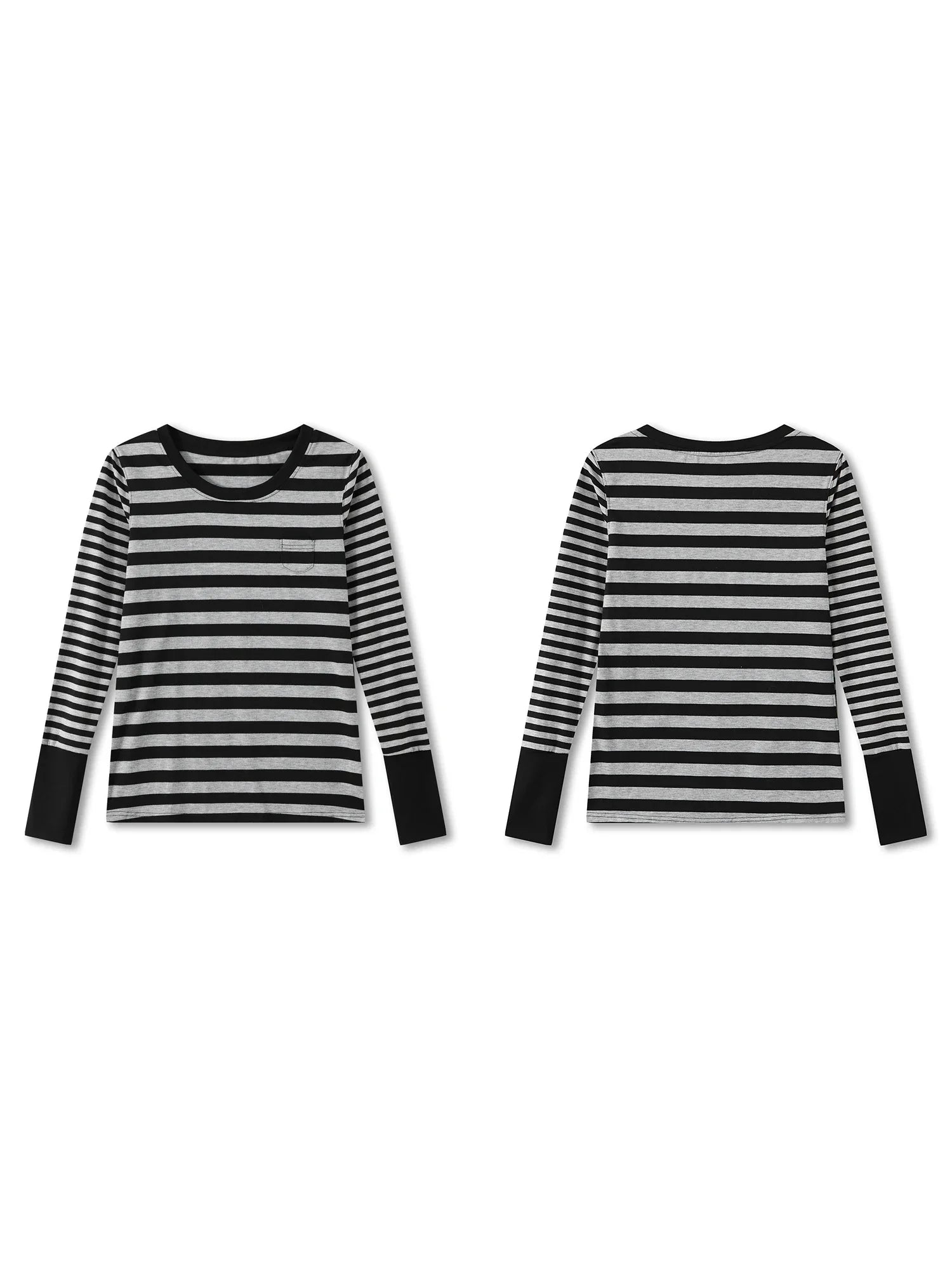 Women Striped Print Long Sleeve Tops Fitted Round Neck Fall T-shirts Casual Streetwear for Daily Office Party