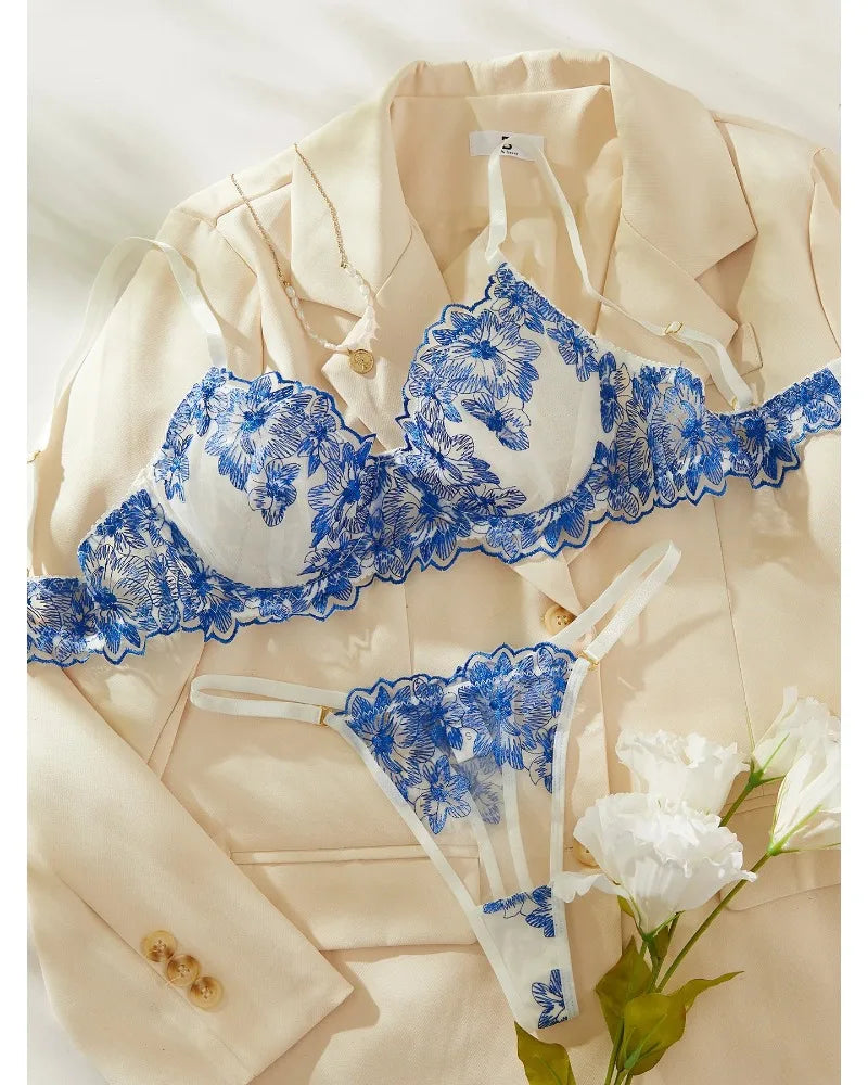 Toucheart Sexy Lingerie Set Blue Sexy Comfortable Lingerie Set For Women Simple Sexy Perspective Lace Pure Lust Lingerie Suit