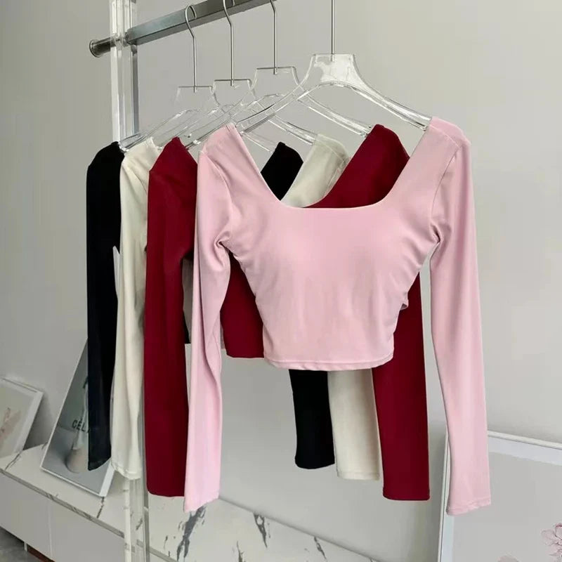 Women's Long Sleeve Yoga Top Cross Back Fitness Exercise Suit Fixed Chest Cushion Comfortable Sports Bra Top