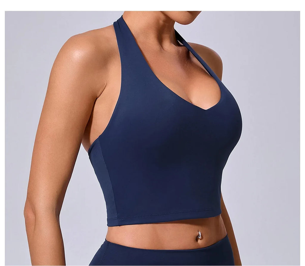 Hanging Neck Yoga Sports Bra Women Breathable Shock Proof Gym Workout Fitness Push Up Top Yoga Running Sportswear Vest Sexy Bra