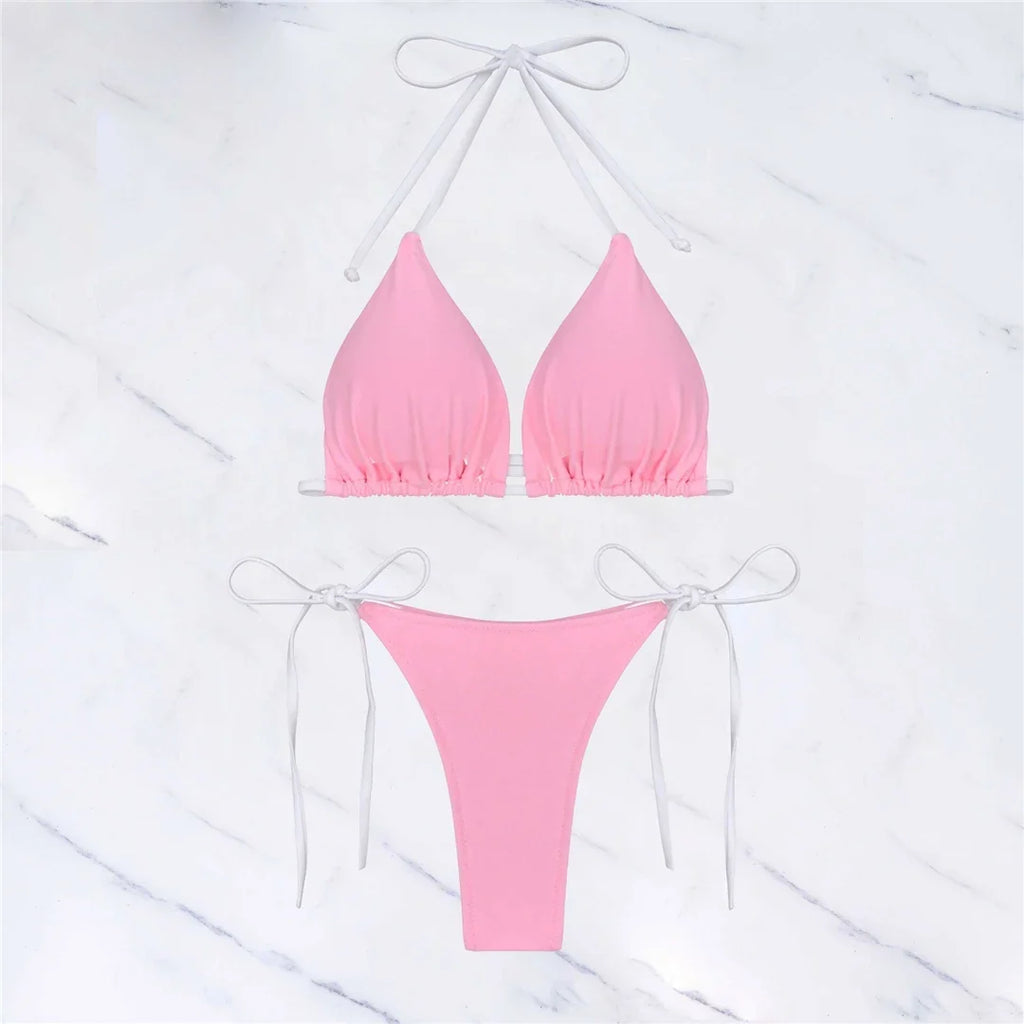 S - XL Sexy Halter Strappy High Cut Bikini Women Swimwear Female Swimsuit Two-Pieces Bikini Set Bather Bathing Suit Swim V6244