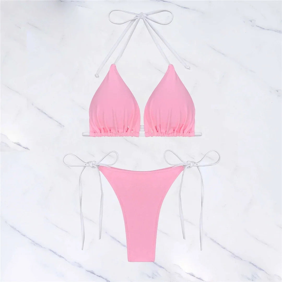 S - XL Sexy Halter Strappy High Cut Bikini Women Swimwear Female Swimsuit Two-Pieces Bikini Set Bather Bathing Suit Swim V6244
