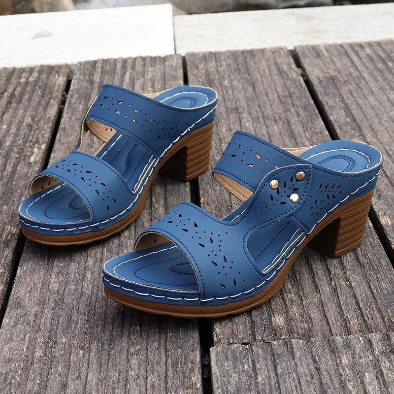 Plus Size 43 Summer High Heel Sandals Women Lightweight Hollow Out Thick Heeled Sandles Woman Outdoor Open Toe Casual Sandals