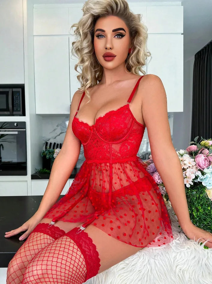 Sexy Women's Lace Trimmed Mesh Splicing Strap Transparent Backless Deep V Sleeveless Solid Color Dress Elegant Charming O4MC