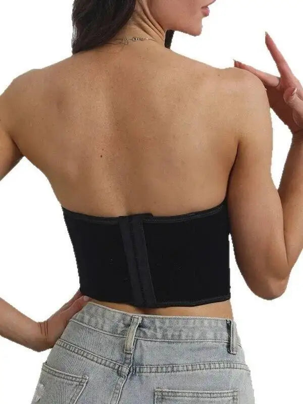 Sexy Tube Top For Women Outerwear Waist Cincher Fishbone Strapless Top Satin Smooth Surface Beaded Flower Embroidery Top DZIE