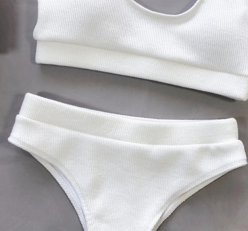 5 Colors Sexy Bikini Women Solid Knitted High Waist Swimwear Swimsuit Female Bikinis Set Bathing Suit Sport Bikini Taille Haute