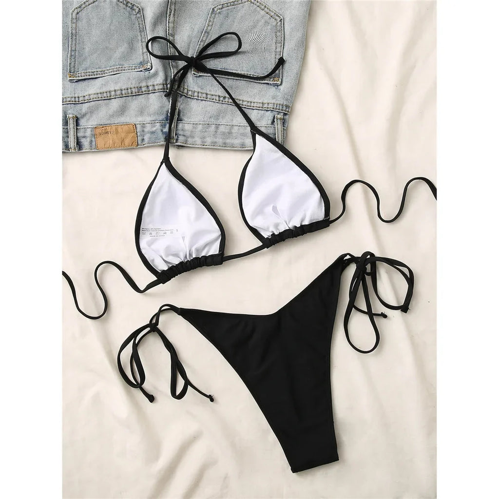 7 Colors Brazilian Halter Bikini Female Swimsuit Women Swimwear Two-Pieces Bikini Set Padded Bather Bathing Suit Swim V3536A