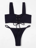 2025 Micro Bikinis Ribbed Bikini Set Women Sexy Swimsuit Mujer Bandeau Bikinis Lace Up Stylish Bathing Suit Wide Straps Swimwear