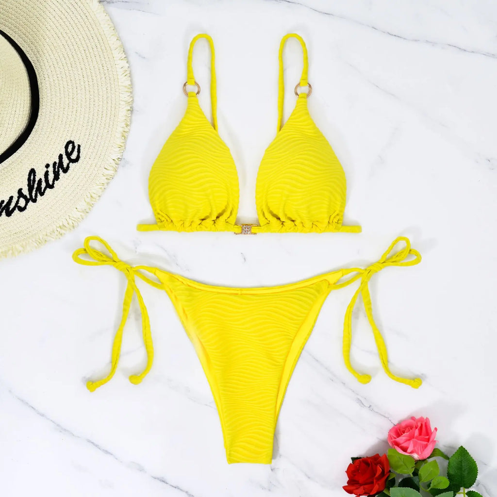 DEKA Women's Solid Color Swimwear Tie Side String Bikini Tanga Triangle Two Piece Swimsuits Bathing Bra Top Bottom Beachwear