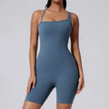 Sexy Fitness Yoga Jumpsuit Women Sleeveless Slim Playsuit Pleated Hollow Running Scrunch Shorts Romper One Piece Sports Suit