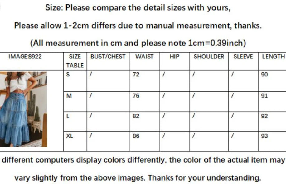 Women's Vintage Denim Midi Skirt High Waist Irregular Ruffle A Line Jean Skirt for Summer Spring