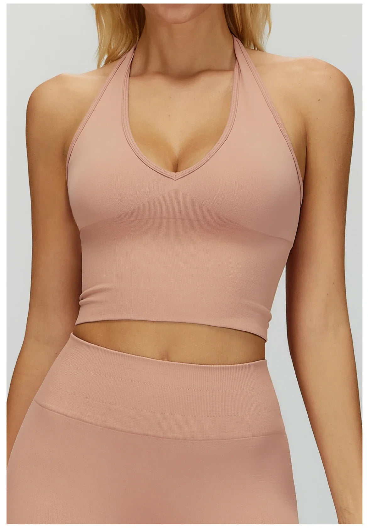 Seamless High Stretch Sports Bra Women Halter Yoga Bra Padded Backless Sports Bras Gym Crop Top Push Up Workout Yoga Tops Woman