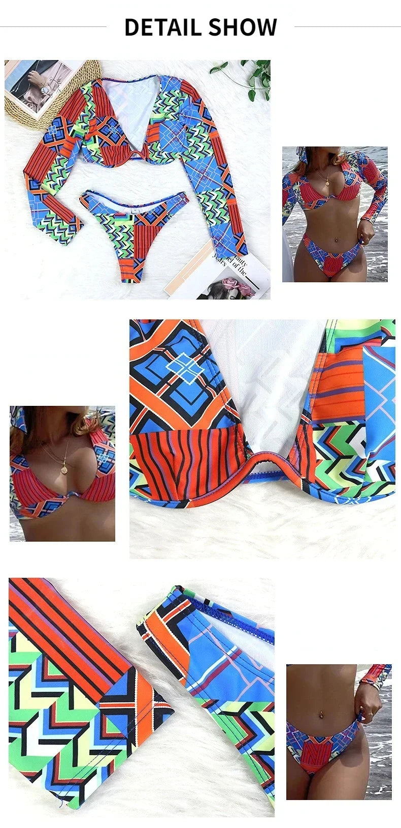 Sexy Two Piece Swimsuit Swimwear Women Push Up Long Sleeve Print Bathing Suit Beachwear Female New Banadores Bikinis 2026 Mujer