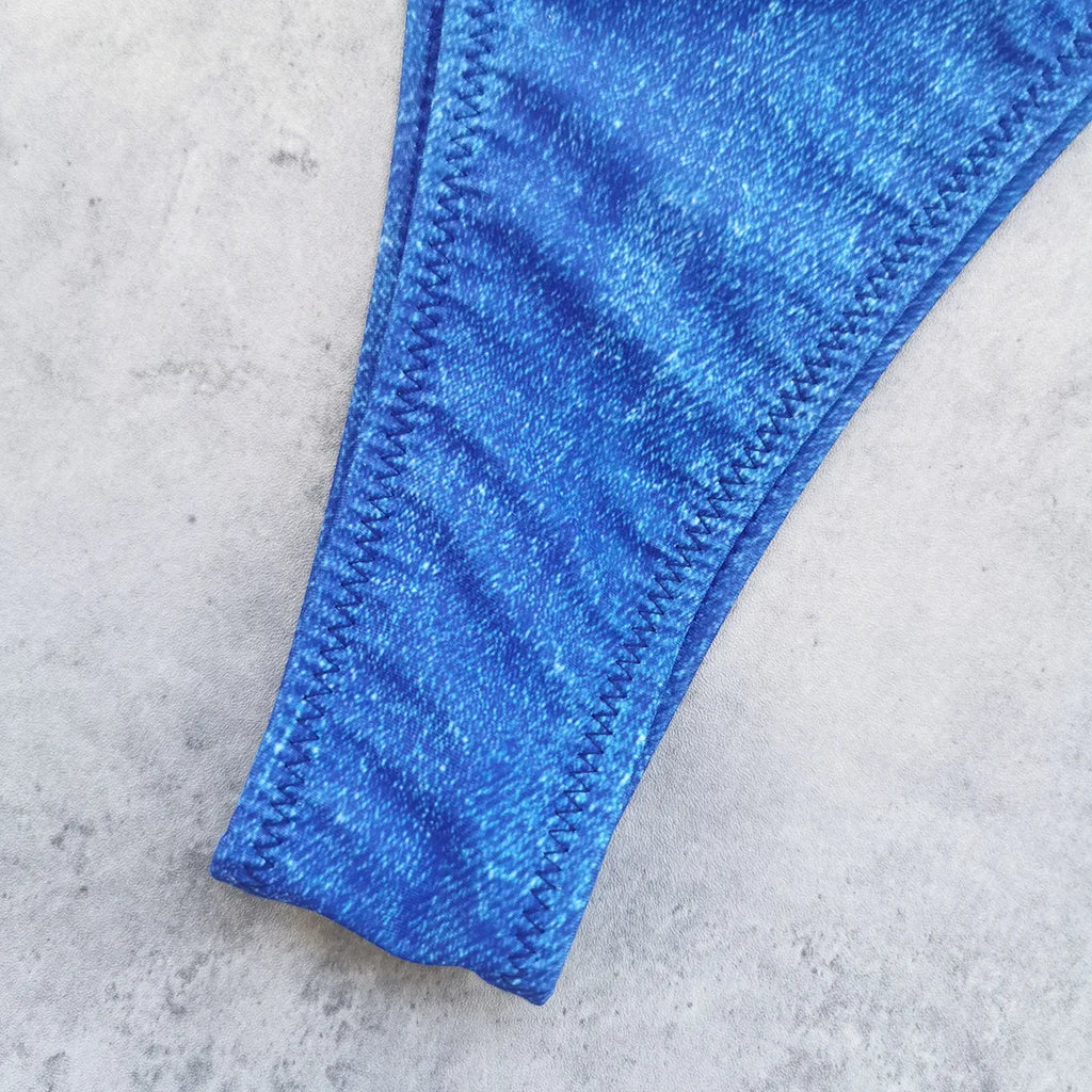 Sexy Triangle Bikini 2025 Women Blue Metal Chain Push Up Micro Swimsuit Summer Bathing Suit Tie Side Thong Swimwear Biquini