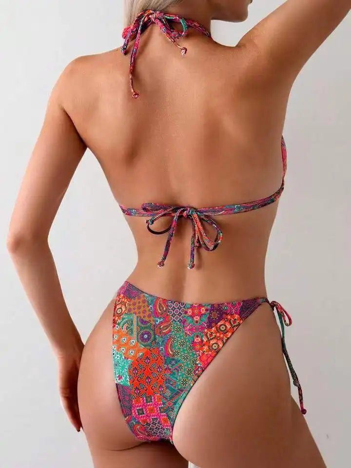 2026 String Triangle Printed Bikini Women Sexy Swimwear Female Halter Swimsuit Solid Bathers Bathing Swimming Swim Suit Beach