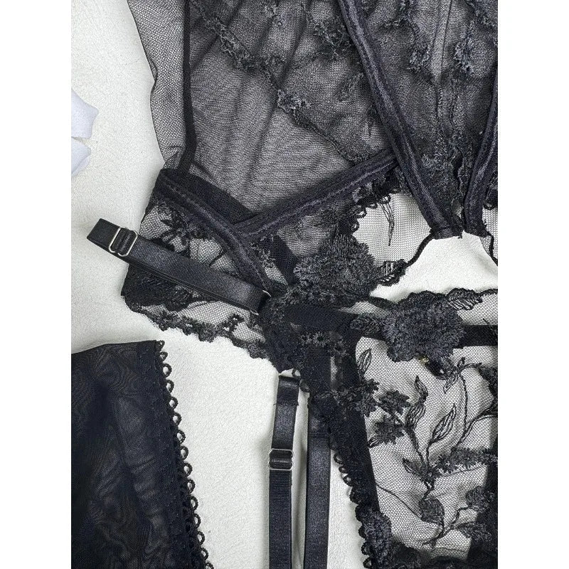 Toucheart Christmas Erotic Lingerie Seductive Embroidery Mesh Women See-through Body Shaping Sexy Pure Desire Hot Underwear Set