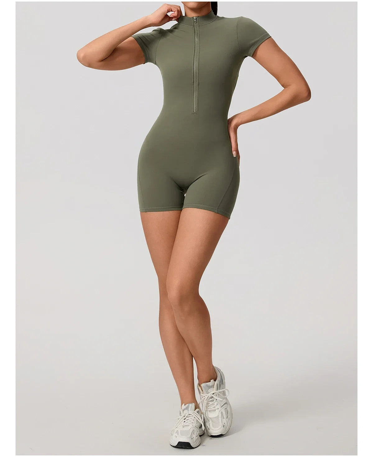Hearuisavy Summer Women's Short Sleeved Sports Overalls Running Yoga Jumpsuit High Stretch Push Up Fitness Bodysuit With Zipper
